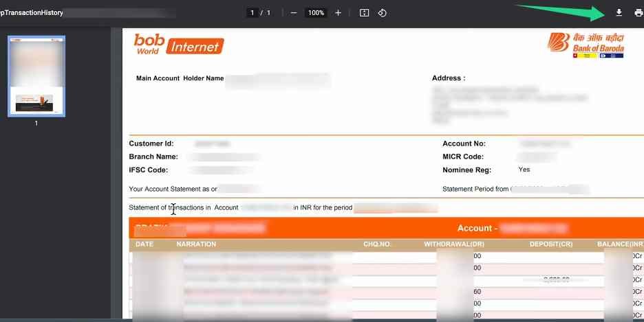 bank of baroda account statement mobile se 