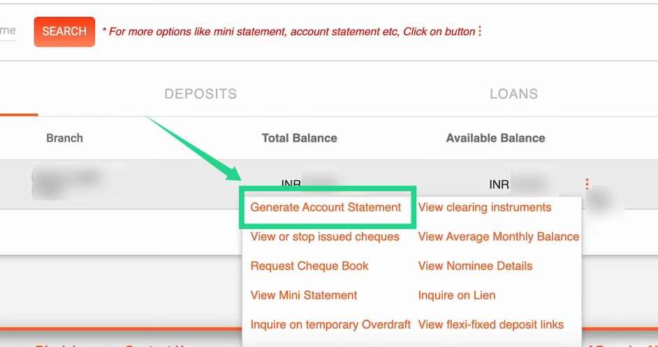 अब आपको अपने बैंक अकाउंट को सिलेक्ट करना है और Generate Account Statement के ऑप्शन पर क्लिक करे।