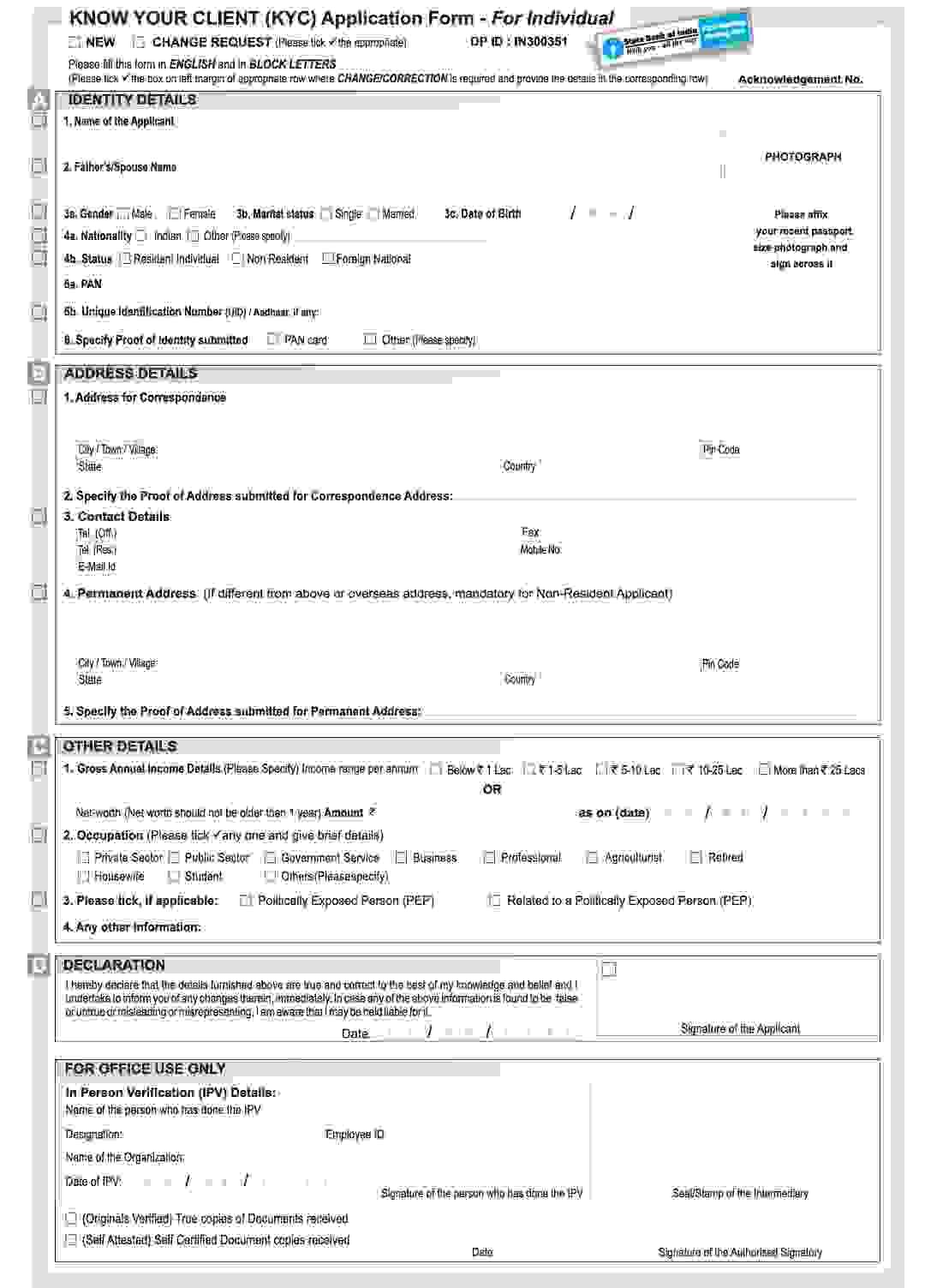 sbi bank kyc form 