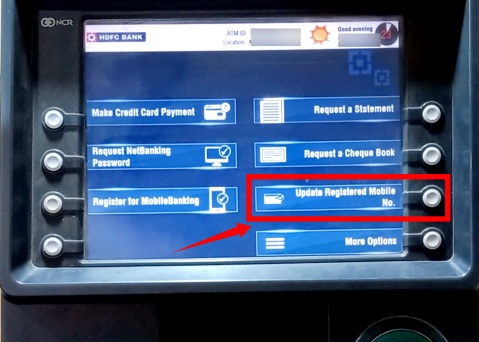 hdfc mobile number change through atm