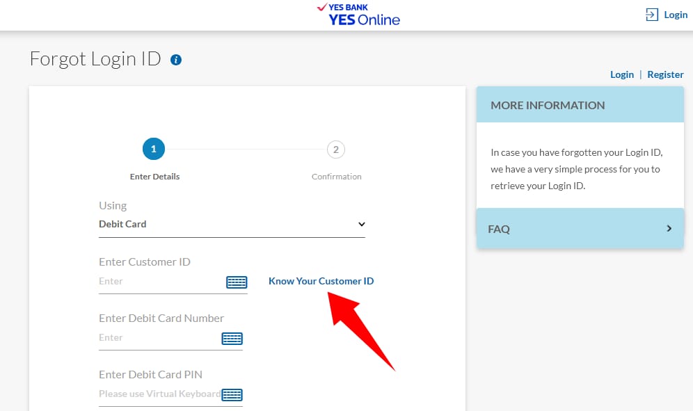 how to know yes bank customer id 