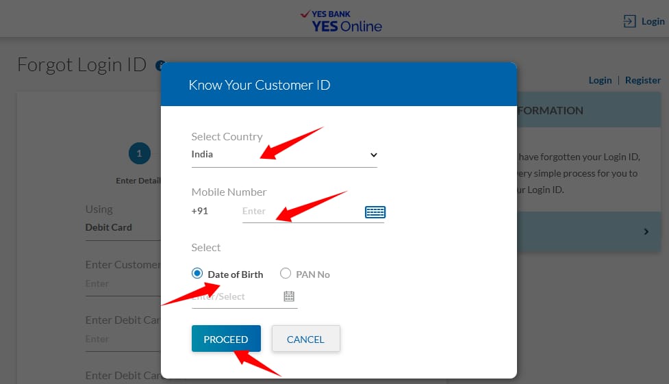 yes bank customer id check online 