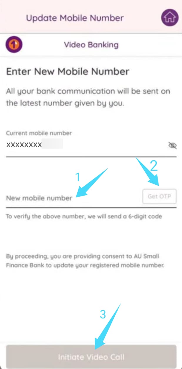 au bank me online mobile number kaise badale