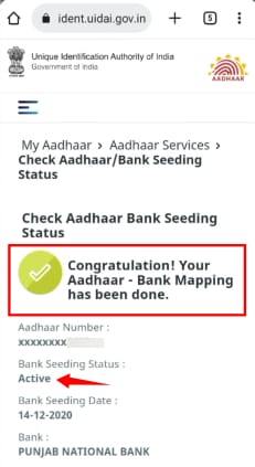 bank aadhar seeding status check