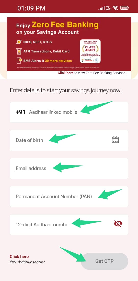 idfc first bank saving account opening online