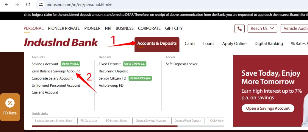 indusind bank saving account open online