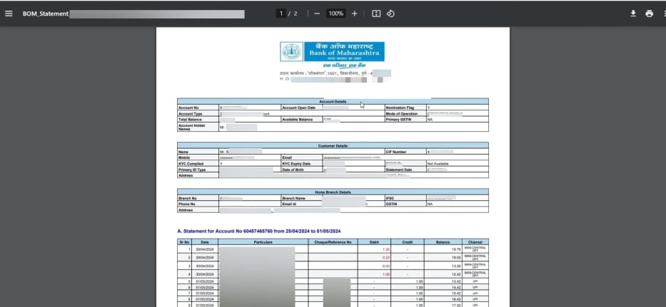 bank of maharashtra account statement pdf download