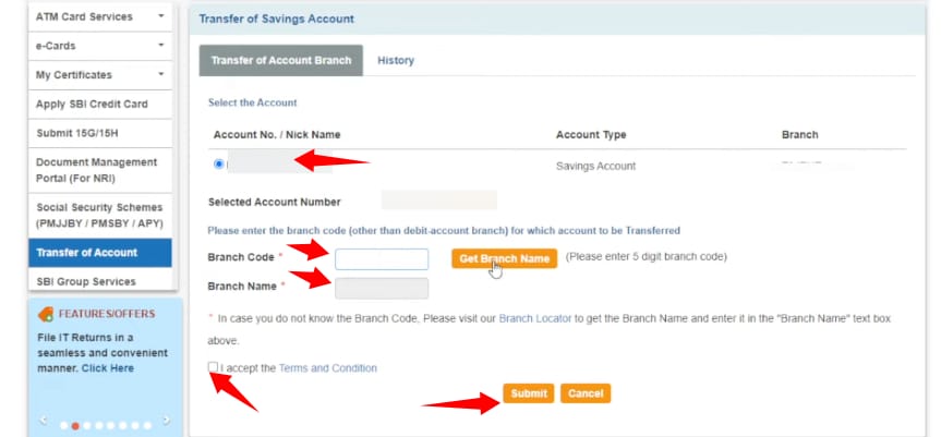 online sbi bank account branch transfer kaise kare