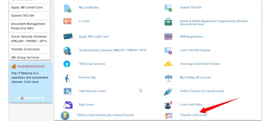 state bank of india account transfer online