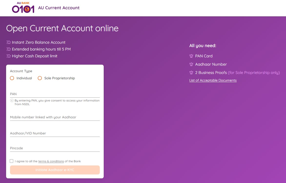 au bank current account open
