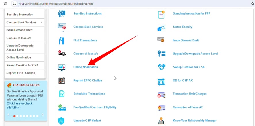 sbi nomination registration online
